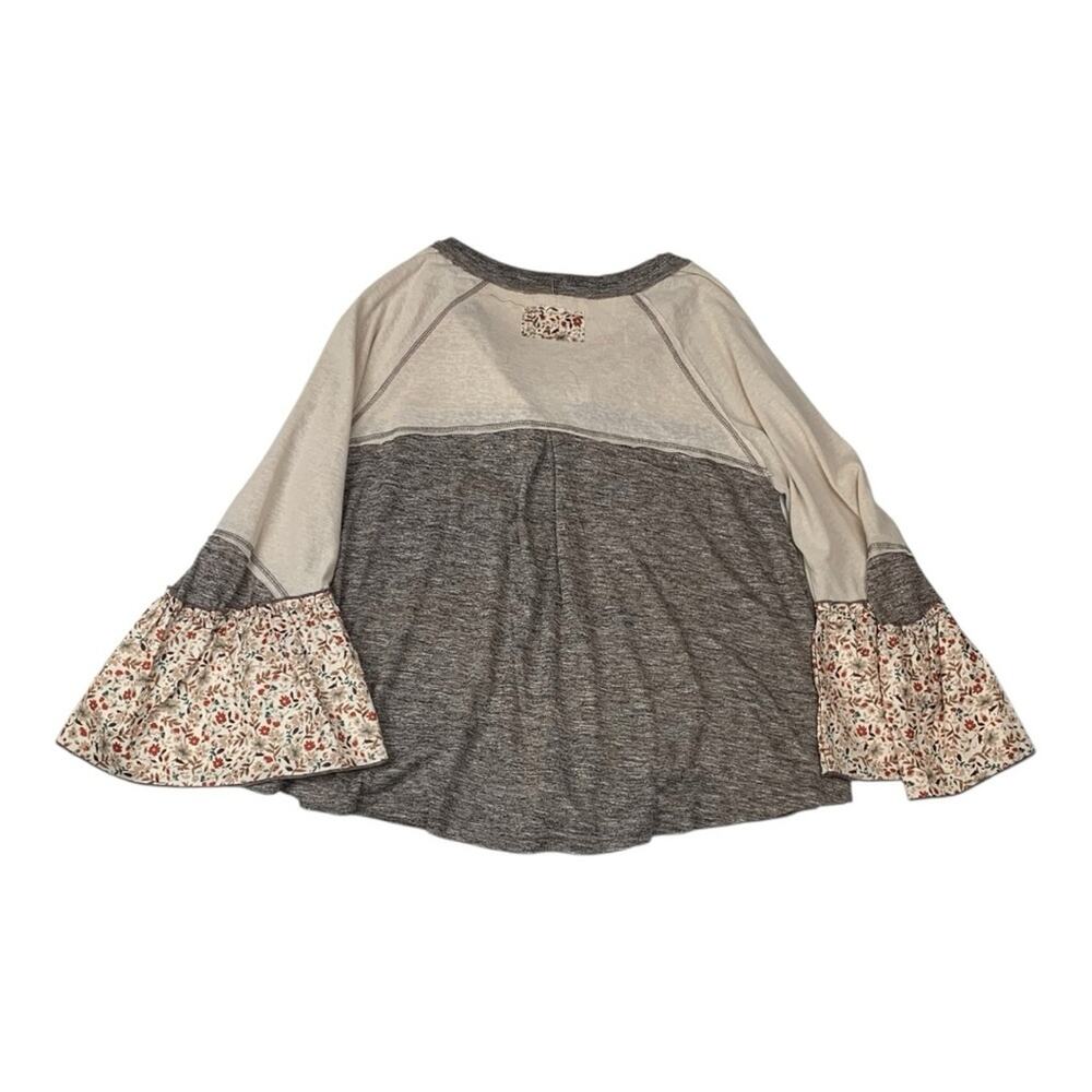 POL size medium boho patchwork bell sleeve Earthy Floral Accent Shirt long anthr - Picture 11 of 11
